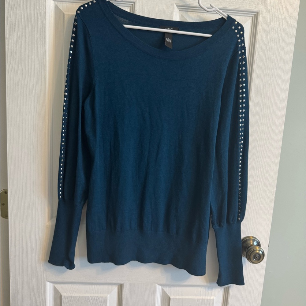 Teal Sweater with Studded Sleeves